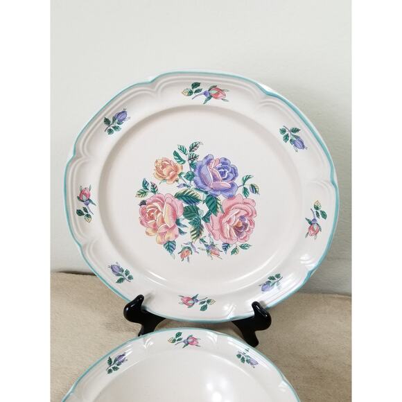 Large Serving Plate & Bowl Cottage Rose Stoneware International Tableworks Japan - Picture 3 of 11